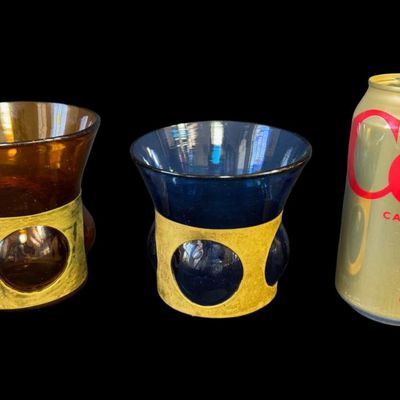 Felipe Derflingher Caged Glass and Brass Rocks Glasses