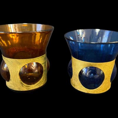 Felipe Derflingher Caged Glass and Brass Rocks Glasses