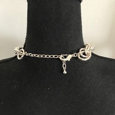 Really pretty chrome silver chunky chain link multi strand statement, necklace