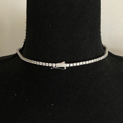 Diamond tennis necklace 14 karat white gold plated with CZ stones GLd marked