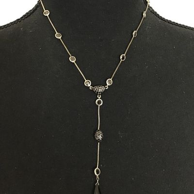 Beautiful Ellen Tracy, vintage jet, black, crystal rhinestone Y necklace