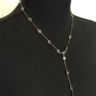 Beautiful Ellen Tracy, vintage jet, black, crystal rhinestone Y necklace