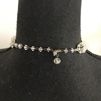 Vintage double strand, aurora, borealis, crystal bead, choker, necklace, silver toned