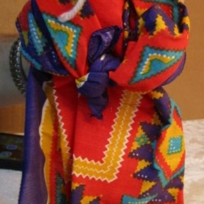 Sale Photo Thumbnail #10: 3 scarecrow figurines, 1 fabric pumpkin, 1 flower & bead pick, 1 handkerchief doll, see pictures