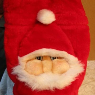 Sale Photo Thumbnail #22: Santa head, Santa face bag, sock made into long johns, 2 small Santa boots, Santa felt underwear, snowman bag, See pictures