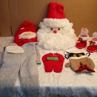 Sale Photo Thumbnail #16: Santa head, Santa face bag, sock made into long johns, 2 small Santa boots, Santa felt underwear, snowman bag, See pictures