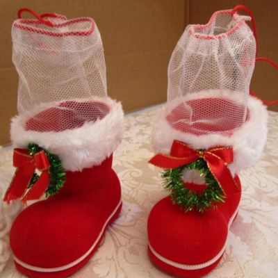 Sale Photo Thumbnail #23: Santa head, Santa face bag, sock made into long johns, 2 small Santa boots, Santa felt underwear, snowman bag, See pictures