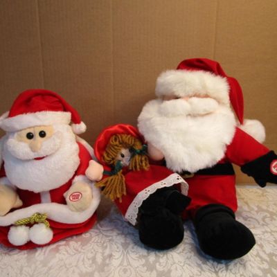 Sale Photo Thumbnail #26: 9" tall Laughing & peek-a-boo Santa takes 3 AA batteries included; 12" Santa with doll sings Jingle Bells & Santa Claus is Coming To Town & We Wish You a Merry Christmas and lights up, takes 2 AA batteries not included; both tested & they work, see pictur