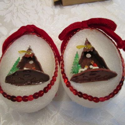 Sale Photo Thumbnail #38: 3 Furies ornaments, 1 wreath, 1 envelope/wrapping paper cutter, truck pick, 3 bead clips wreath hanger, 2  egg nativity ornaments, set of 12 miniature ornaments, Santa hat size Medium, 2 doves with a poem in a burlap bag, 1 snowflake,  see pictures
