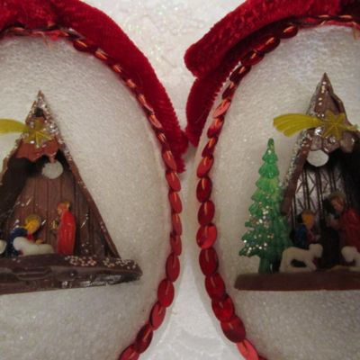 Sale Photo Thumbnail #39: 3 Furies ornaments, 1 wreath, 1 envelope/wrapping paper cutter, truck pick, 3 bead clips wreath hanger, 2  egg nativity ornaments, set of 12 miniature ornaments, Santa hat size Medium, 2 doves with a poem in a burlap bag, 1 snowflake,  see pictures