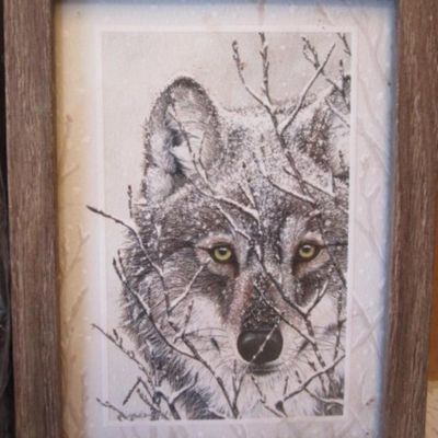 Sale Photo Thumbnail #659: Framed Floral pictures is 14" x14", Framed Poem pictures is 17" x 13-3/4",  Friends frame is 9" x 7", Framed Wolf picture is 8" x 6", See pictures