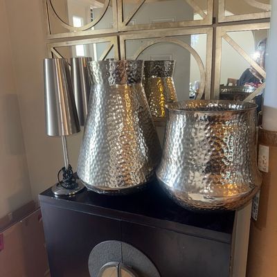 Hand Hammered Chrome Floor Display Vase (a Large & a Very Large)