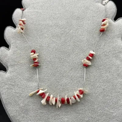 Sale Photo Thumbnail #116: Vintage Coral And Sterling Necklace ~ 18" Excellent condition, no damage or issues, loss of stones