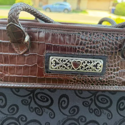 Brighton Travel Collection Organizer Bag with Croc Embossed Trim & Floral Interior