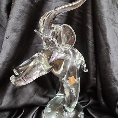 Vintage Licio Zanetti Murano Art Glass Elephant Sculpture - 16" Italian Clear Glass Figurine with Controlled Bubbles