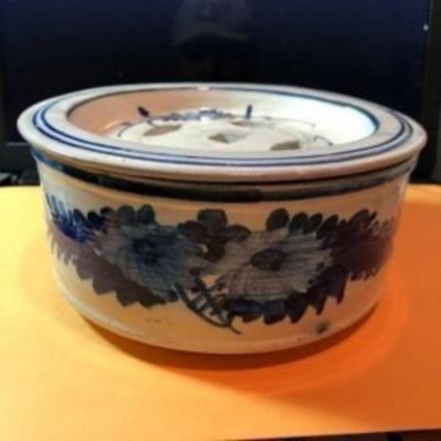 Sale Photo Thumbnail #111: Antique Scarce Chinese Stoneware Large Incense Burner Bowl w/Cover 7.5"W x 3.35"Tall Preowned from an Estate as Pictured. $15 Domestic Shipping.