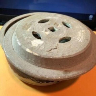 Sale Photo Thumbnail #115: Antique Scarce Chinese Stoneware Large Incense Burner Bowl w/Cover 7.5"W x 3.35"Tall Preowned from an Estate as Pictured. $15 Domestic Shipping.
