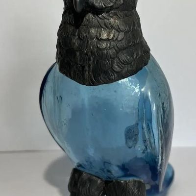 Sale Photo Thumbnail #147: Antique Very Scarce Blue Glass Owl Decanter with Stopper 8" Tall in VG Preowned Condition. $20 DOMESTIC SHIPPING.