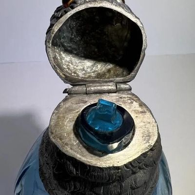 Sale Photo Thumbnail #151: Antique Very Scarce Blue Glass Owl Decanter with Stopper 8" Tall in VG Preowned Condition. $20 DOMESTIC SHIPPING.