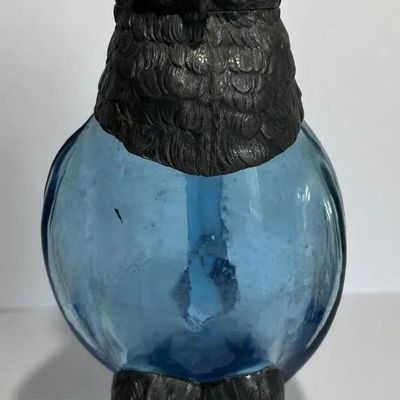 Sale Photo Thumbnail #150: Antique Very Scarce Blue Glass Owl Decanter with Stopper 8" Tall in VG Preowned Condition. $20 DOMESTIC SHIPPING.