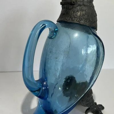 Sale Photo Thumbnail #149: Antique Very Scarce Blue Glass Owl Decanter with Stopper 8" Tall in VG Preowned Condition. $20 DOMESTIC SHIPPING.