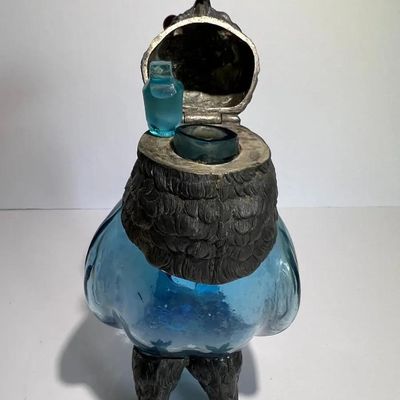 Sale Photo Thumbnail #154: Antique Very Scarce Blue Glass Owl Decanter with Stopper 8" Tall in VG Preowned Condition. $20 DOMESTIC SHIPPING.
