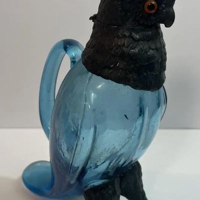 Sale Photo Thumbnail #155: Antique Very Scarce Blue Glass Owl Decanter with Stopper 8" Tall in VG Preowned Condition. $20 DOMESTIC SHIPPING.
