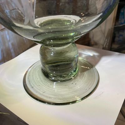 Sale Photo Thumbnail #206: Vintage Exquisite Large Engraved Etched Glass Hand Blown Trifle Footed Bowl or Candle Holder 12.25" Tall in VG Preowned Condition. $15 Domestic Shipping.