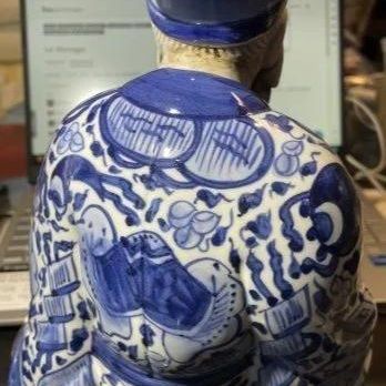 Sale Photo Thumbnail #212: Vintage Japanese Kutani Porcelain Old Mud Man Scholar Figurine Blue & White in Very Good Preowned Condition. 11.5" Tall. $15 Domestic Shipping.