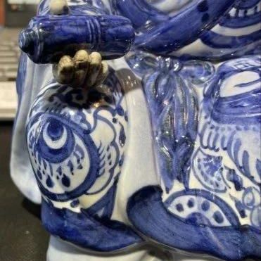 Sale Photo Thumbnail #214: Vintage Japanese Kutani Porcelain Old Mud Man Scholar Figurine Blue & White in Very Good Preowned Condition. 11.5" Tall. $15 Domestic Shipping.