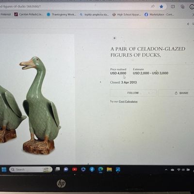 Sale Photo Thumbnail #225: Very Rare Pair of Asian Celadon-Glazed Duck Figurines 12" Tall in Very Good Preowned Condition. (Pickup Only in Berlin, NJ 08009)