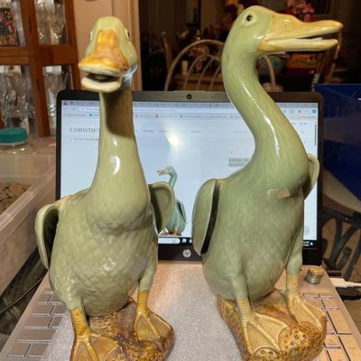 Sale Photo Thumbnail #220: Very Rare Pair of Asian Celadon-Glazed Duck Figurines 12" Tall in Very Good Preowned Condition. (Pickup Only in Berlin, NJ 08009)