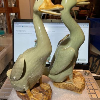 Sale Photo Thumbnail #221: Very Rare Pair of Asian Celadon-Glazed Duck Figurines 12" Tall in Very Good Preowned Condition. (Pickup Only in Berlin, NJ 08009)