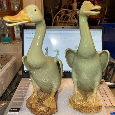 Sale Photo Thumbnail #219: Very Rare Pair of Asian Celadon-Glazed Duck Figurines 12" Tall in Very Good Preowned Condition. (Pickup Only in Berlin, NJ 08009)