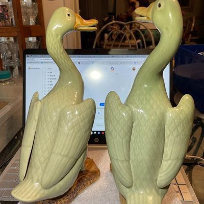 Sale Photo Thumbnail #222: Very Rare Pair of Asian Celadon-Glazed Duck Figurines 12" Tall in Very Good Preowned Condition. (Pickup Only in Berlin, NJ 08009)