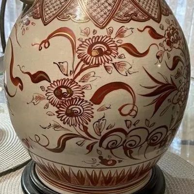 Sale Photo Thumbnail #232: Early Japanese Kutani/Satsuma Hand Painted Signed Red/Gold Mark Vase from 1800's 15.5" Tall & w/Base 17" Tall VG/FANTASTIC Preowned Condition. (Pickup Only in Berlin, NJ 08009)