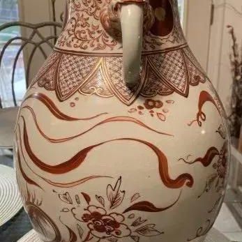 Sale Photo Thumbnail #228: Early Japanese Kutani/Satsuma Hand Painted Signed Red/Gold Mark Vase from 1800's 15.5" Tall & w/Base 17" Tall VG/FANTASTIC Preowned Condition. (Pickup Only in Berlin, NJ 08009)