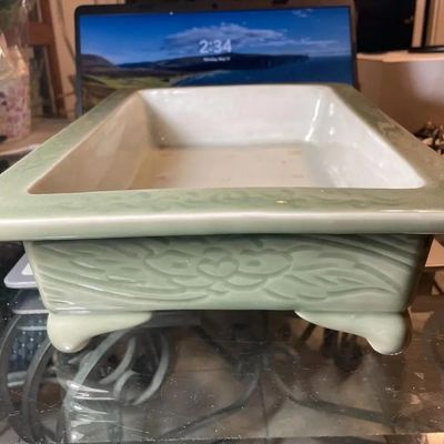 Sale Photo Thumbnail #240: Vintage Japanese Celadon Bonsai Seto Ware Planter 10.5" X 14.25" Very Heavy in VG Preowned Condition as Pictured. $20 DOMESTIC SHIPPING.