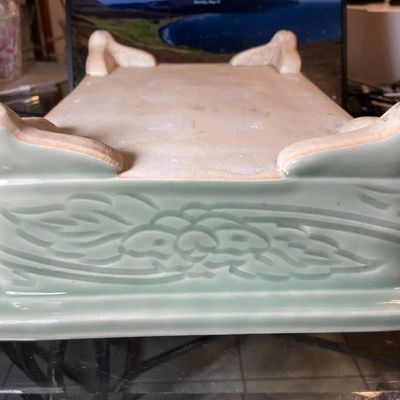 Sale Photo Thumbnail #244: Vintage Japanese Celadon Bonsai Seto Ware Planter 10.5" X 14.25" Very Heavy in VG Preowned Condition as Pictured. $20 DOMESTIC SHIPPING.