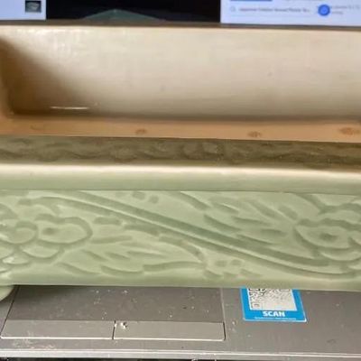 Sale Photo Thumbnail #237: Vintage Japanese Celadon Bonsai Seto Ware Planter 10.5" X 14.25" Very Heavy in VG Preowned Condition as Pictured. $20 DOMESTIC SHIPPING.