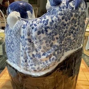 Sale Photo Thumbnail #249: Vintage Chinese Blue & White Immortal HeHe Porcelain Figurine 10.75" Tall & 8" Wide in VG Preowned Condition from an Estate. (Heavy & Very Nicely Designed). $15 Domestic Shipping.