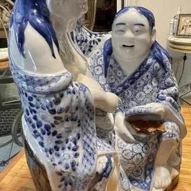 Sale Photo Thumbnail #250: Vintage Chinese Blue & White Immortal HeHe Porcelain Figurine 10.75" Tall & 8" Wide in VG Preowned Condition from an Estate. (Heavy & Very Nicely Designed). $15 Domestic Shipping.