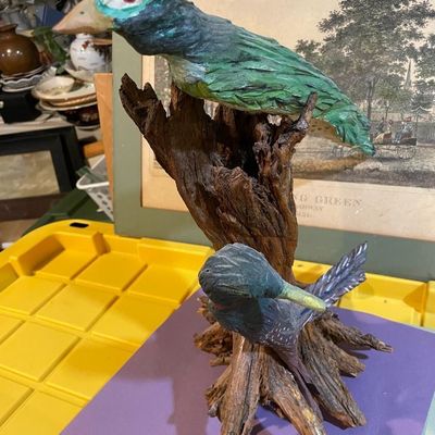 Sale Photo Thumbnail #285: Vintage Driftwood Birds Artwork on a Bark/Branch 15.50” Tall in Good Preowned Condition, Very Nicely Done. $20 Domestic Shipping.