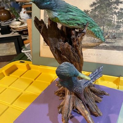 Sale Photo Thumbnail #284: Vintage Driftwood Birds Artwork on a Bark/Branch 15.50” Tall in Good Preowned Condition, Very Nicely Done. $20 Domestic Shipping.
