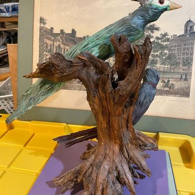 Sale Photo Thumbnail #281: Vintage Driftwood Birds Artwork on a Bark/Branch 15.50” Tall in Good Preowned Condition, Very Nicely Done. $20 Domestic Shipping.