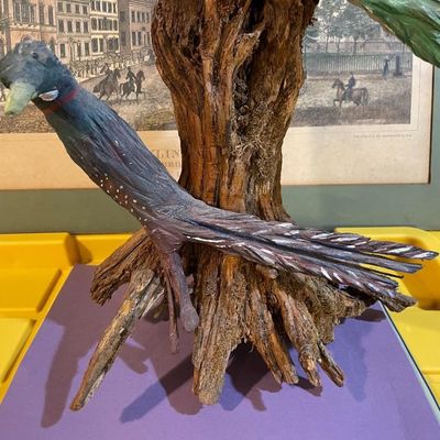 Sale Photo Thumbnail #279: Vintage Driftwood Birds Artwork on a Bark/Branch 15.50” Tall in Good Preowned Condition, Very Nicely Done. $20 Domestic Shipping.