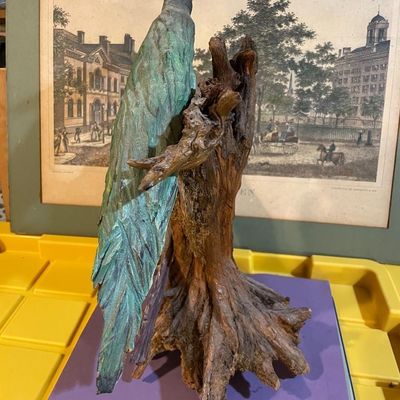 Sale Photo Thumbnail #280: Vintage Driftwood Birds Artwork on a Bark/Branch 15.50” Tall in Good Preowned Condition, Very Nicely Done. $20 Domestic Shipping.