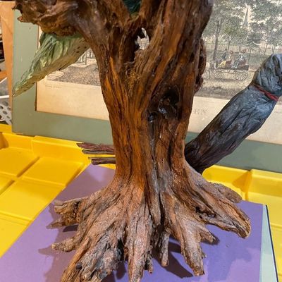 Sale Photo Thumbnail #283: Vintage Driftwood Birds Artwork on a Bark/Branch 15.50” Tall in Good Preowned Condition, Very Nicely Done. $20 Domestic Shipping.