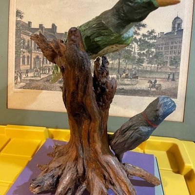 Sale Photo Thumbnail #282: Vintage Driftwood Birds Artwork on a Bark/Branch 15.50” Tall in Good Preowned Condition, Very Nicely Done. $20 Domestic Shipping.