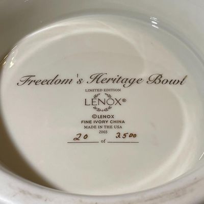 Sale Photo Thumbnail #293: Very Rare Lenox Freedom's Heritage Bowl 2003 Hand Painted Limited Edition 20/2500 11" in Diameter & 6" Tall Superbly Made in the USA. $20 Domestic Shipping.